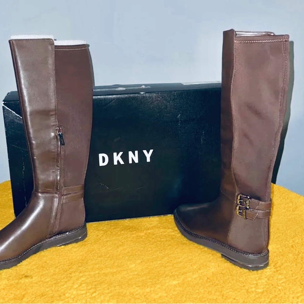 DKNY LENA - BOOT CALF BARK /BAR LEATHER RIDING WOMENS COLOR BROWN SIZE US 9 - Picture 5 of 9
